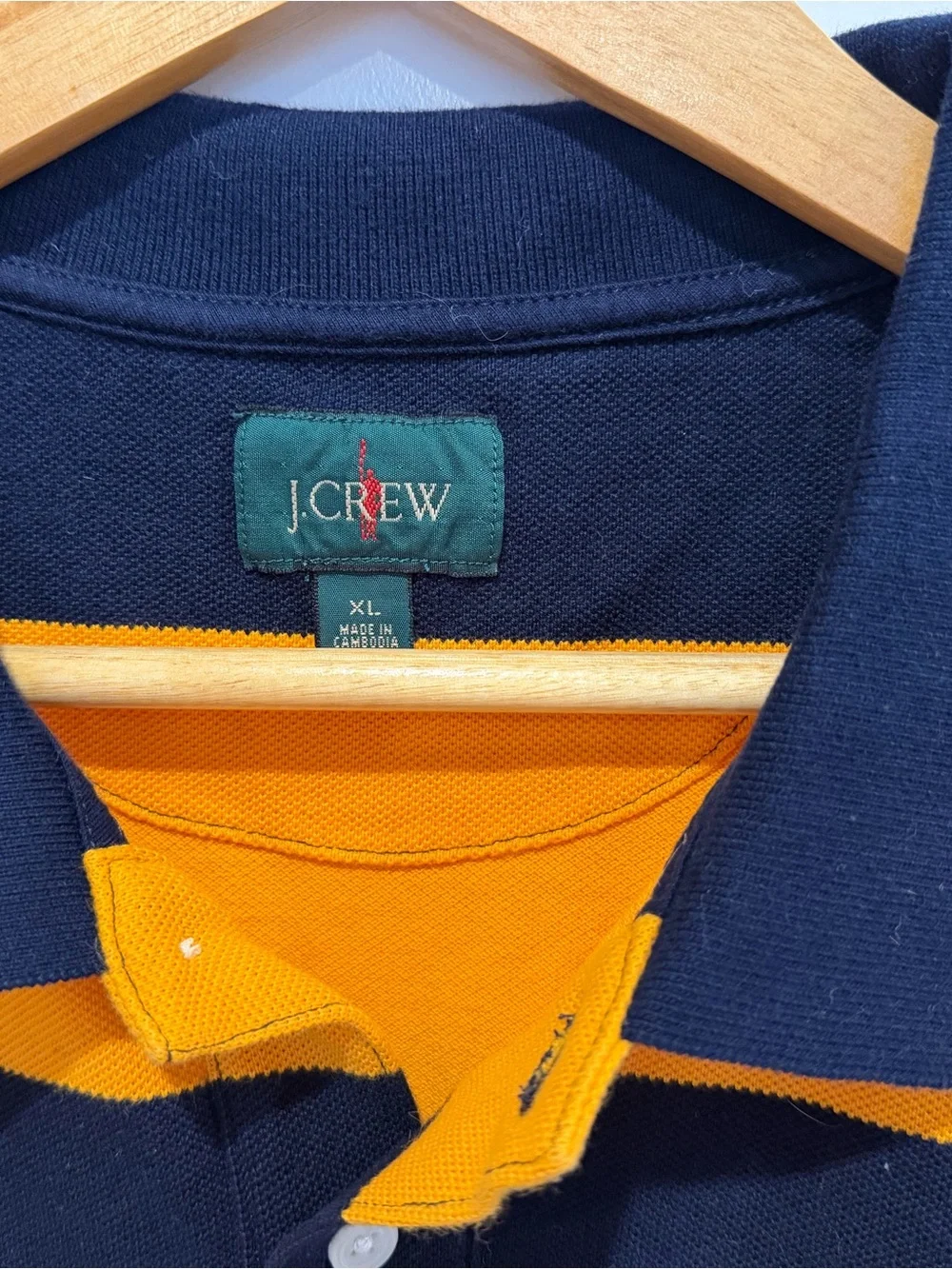 J. Crew Men’s Navy & Orange Rugby Striped Pique Polo